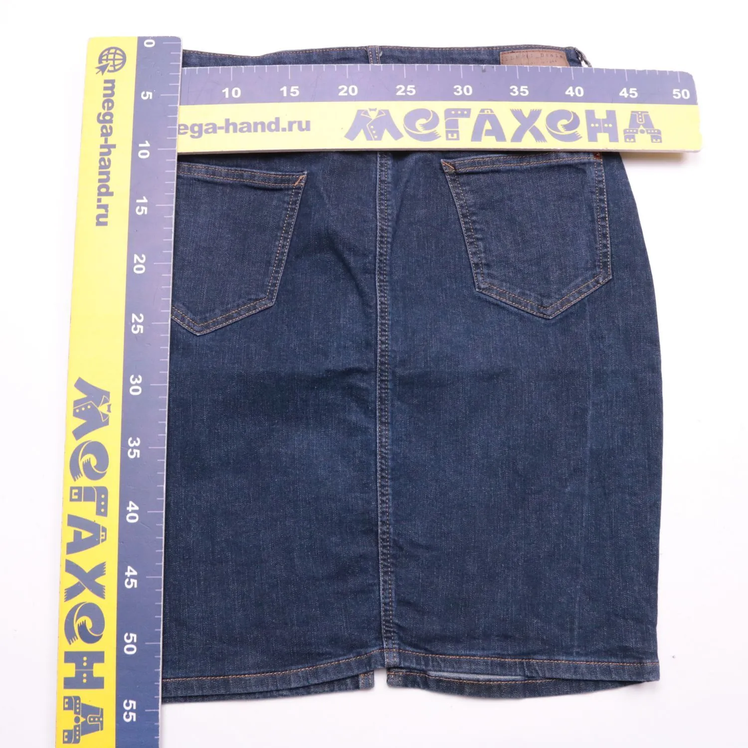 Тёмно-синяя джинсовая юбка ESPRIT с разрезом, размер 44 (S/M)
